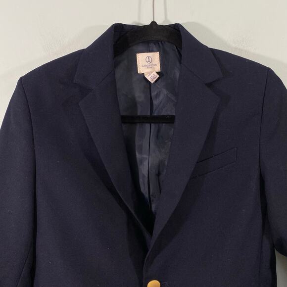 Lands End Boy's Navy Wool Blend Gold Button Blazer Size 12 - Picture 2 of 8